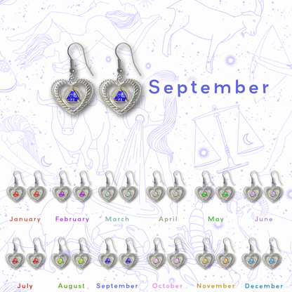 Sterling Silver Earrings, Alcoholics Anonymous AA Symbol Heart, Available in 12 Different 5mm Cubic Zirconia Triangle Birthstones