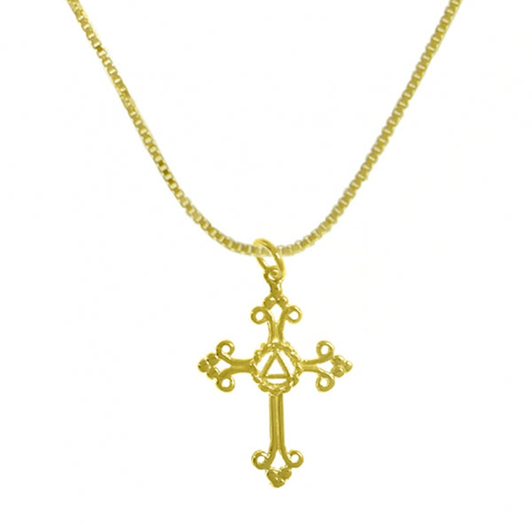 Set of Alcoholics Anonymous AA Symbol #992 Cross Pendant  with #213 Light Box Chain, 14k Gold, $330-$350, Chain Available in 3 Different Lengths
