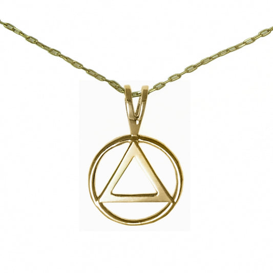 Set of Brass Alcoholics Anonymous AA Symbol #01 Pendant with Brass Chain, $11.50-$12.50, Chain Available in 3 Different Lengths