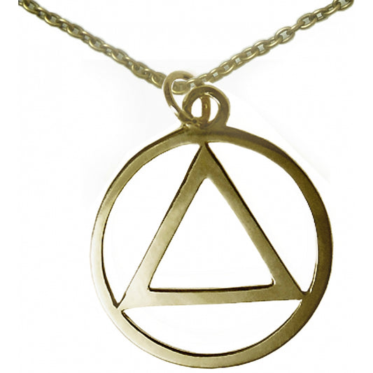 Set of Brass Alcoholics Anonymous AA Symbol #04 Pendant with Brass Chain, $12-$15, Chain Available in 3 Different Lengths