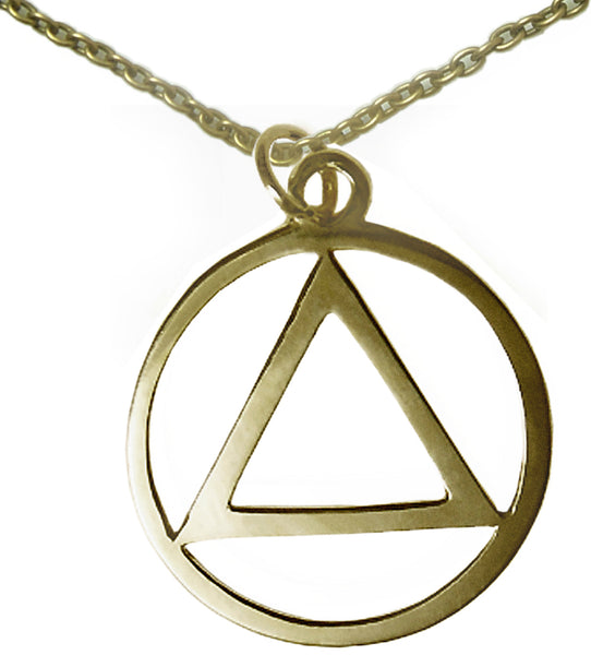 Set of Brass Alcoholics Anonymous AA Symbol #04 Pendant with Brass Chain, $12-$15, Chain Available in 3 Different Lengths