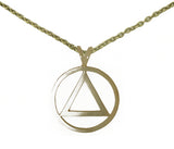 Set of Brass Alcoholics Anonymous AA Symbol #06 Pendant with Brass Chain, $14.50-$16.00, Chain Available in 3 Different Lengths
