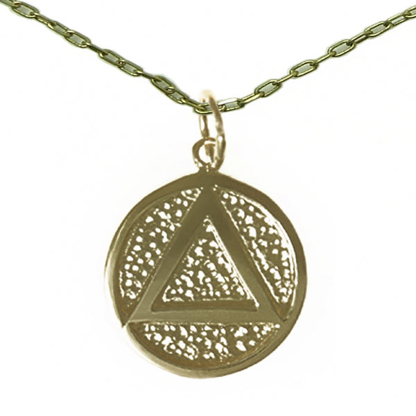 Set of Brass Alcoholics Anonymous AA Symbol #16 Pendant with Brass Chain, $11.50-$12.50, Chain Available in 3 Different Lengths