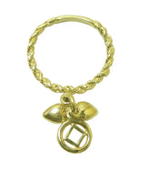 14k Gold, Dangle Ring, Twist Wire Style with a small Narcotics Anonymous NA Charm and 2 Hearts