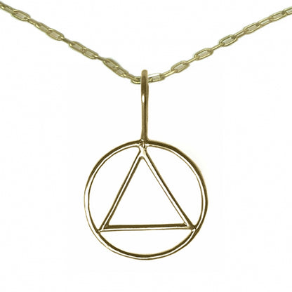 Set of Brass Alcoholics Anonymous AA Symbol #387 Pendant with Brass Chain, $11.50-$12.50, Chain Available in 3 Different Lengths