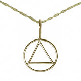 Set of Brass Alcoholics Anonymous AA Symbol #387 Pendant with Brass Chain, $11.50-$12.50, Chain Available in 3 Different Lengths