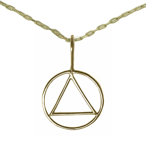 Set of Brass Alcoholics Anonymous AA Symbol #387 Pendant with Brass Chain, $11.50-$12.50, Chain Available in 3 Different Lengths