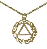 Set of Brass Alcoholics Anonymous AA Symbol #834 Pendant with Brass Chain, $14.50-$16.00, Chain Available in 3 Different Lengths