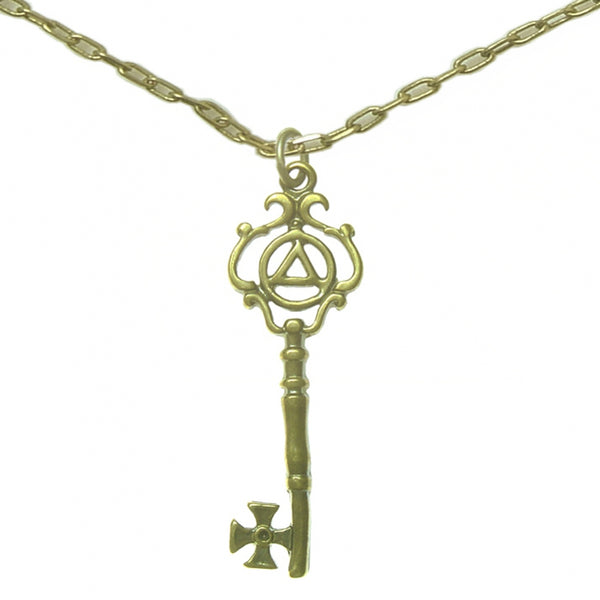 Set of Brass Alcoholics Anonymous AA Symbol #1022 Pendant with Brass Chain, $11-$12, Chain Available in 3 Different Lengths