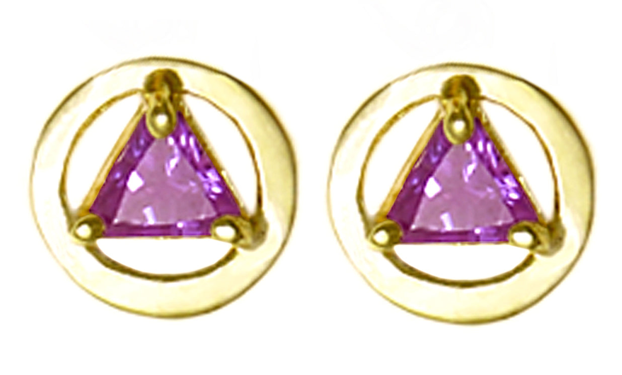14k Gold Birthstones Earrings, Available in 12 Different 5mm Triangle Colored CZ
