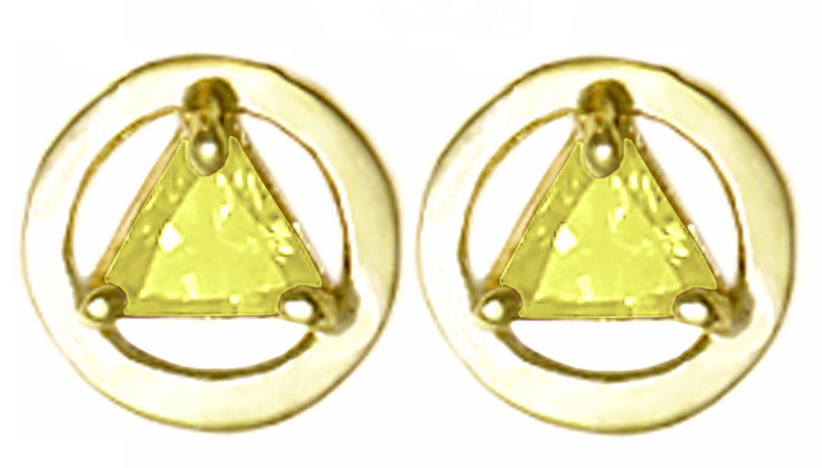 14k Gold Birthstones Earrings, Available in 12 Different 5mm Triangle Colored CZ