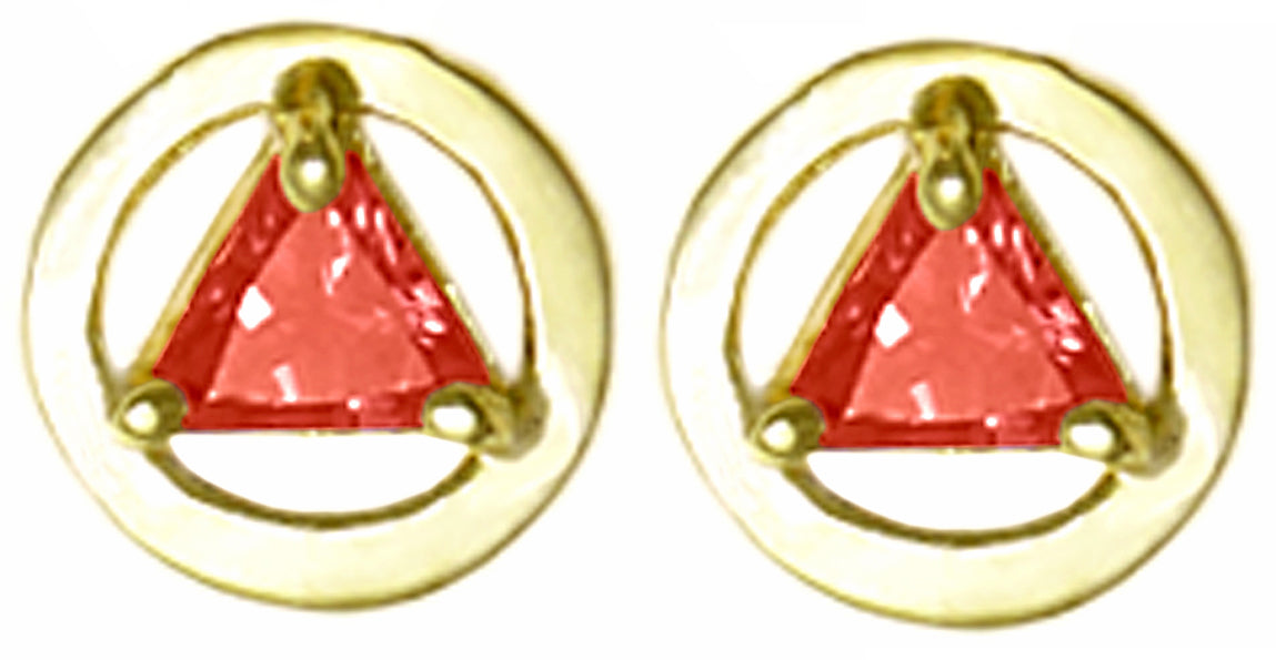 14k Gold Birthstones Earrings, Available in 12 Different 5mm Triangle Colored CZ
