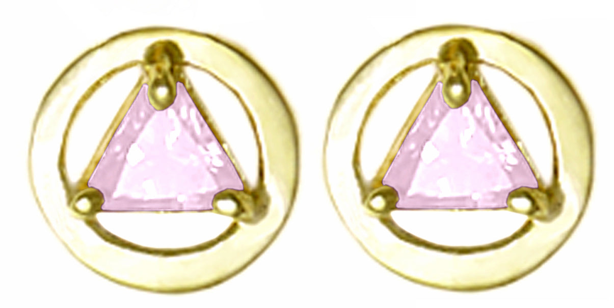 14k Gold Birthstones Earrings, Available in 12 Different 5mm Triangle Colored CZ