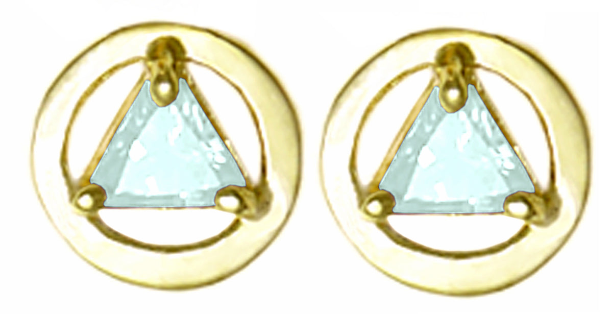14k Gold Birthstones Earrings, Available in 12 Different 5mm Triangle Colored CZ