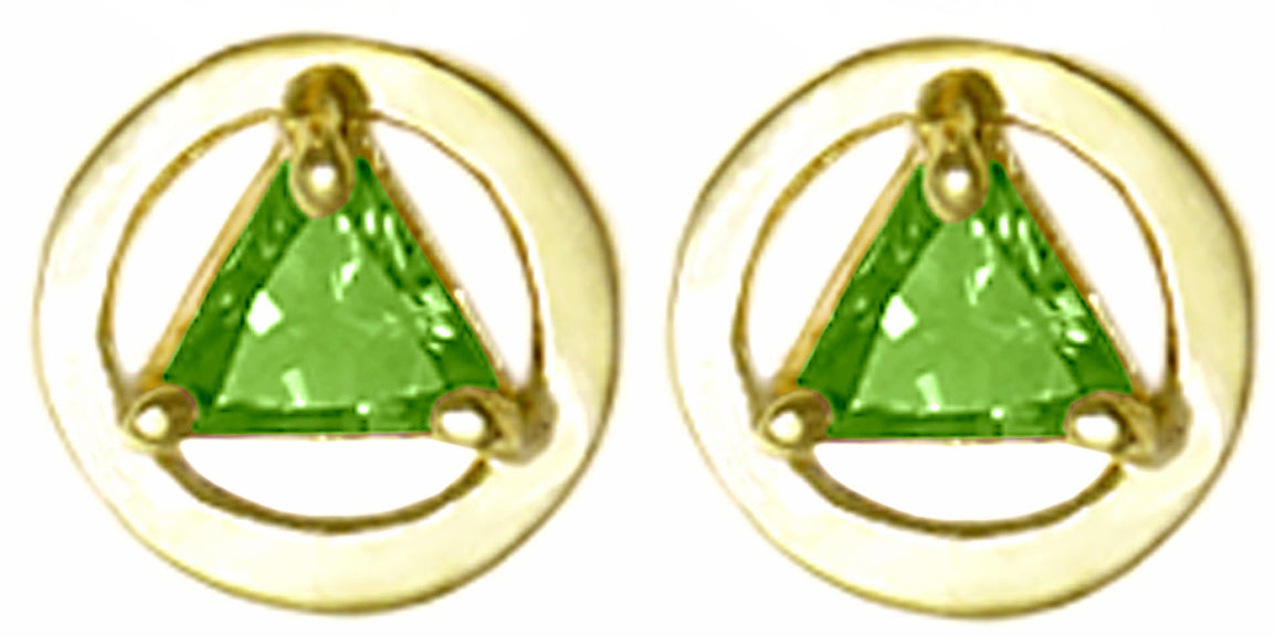 14k Gold Birthstones Earrings, Available in 12 Different 5mm Triangle Colored CZ