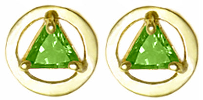 14k Gold Birthstones Earrings, Available in 12 Different 5mm Triangle Colored CZ