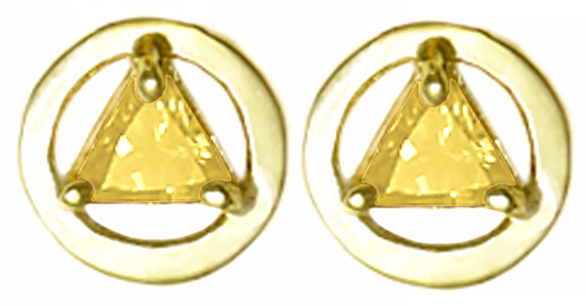 14k Gold Birthstones Earrings, Available in 12 Different 5mm Triangle Colored CZ