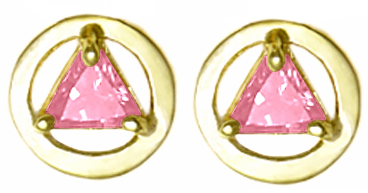 14k Gold Birthstones Earrings, Available in 12 Different 5mm Triangle Colored CZ
