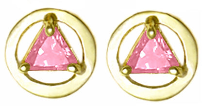 14k Gold Birthstones Earrings, Available in 12 Different 5mm Triangle Colored CZ