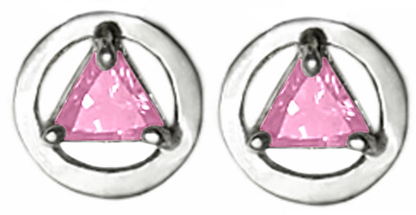 Sterling Silver Earrings, Available in 12 Different 5mm Triangle Colored CZ Birthstones