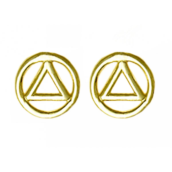 14k Gold Stud Earrings Alcoholics Anonymous AA Symbol Small