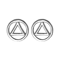 Sterling Silver Stud Earrings Alcoholics Anonymous AA Symbol Small Size