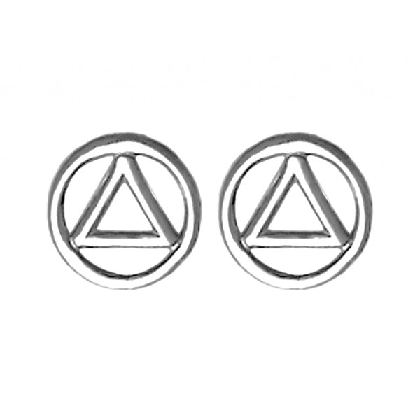 Sterling Silver Stud Earrings Alcoholics Anonymous AA Symbol Small Size