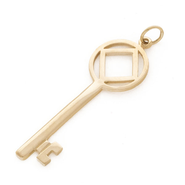 14k Gold Pendant, Narcotics Anonymous NA Symbol inside Antique Style Key