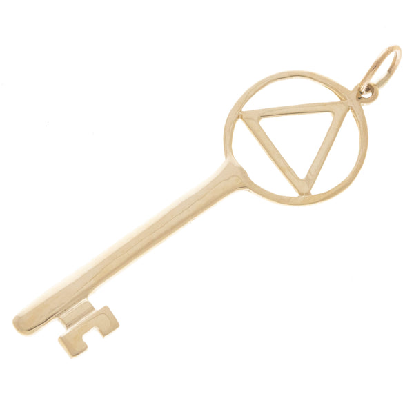 14k Gold Pendant, Alcoholics Anonymous AA Symbol inside Antique Style Key