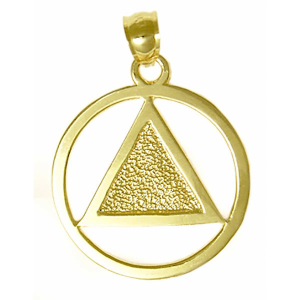14k Gold Pendant, Textured Triangle, Large Size