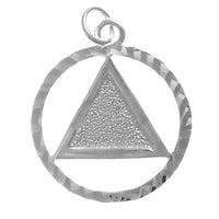 Sterling Silver Pendant, Diamond Cut Circle with Textured Triangle, Large Size