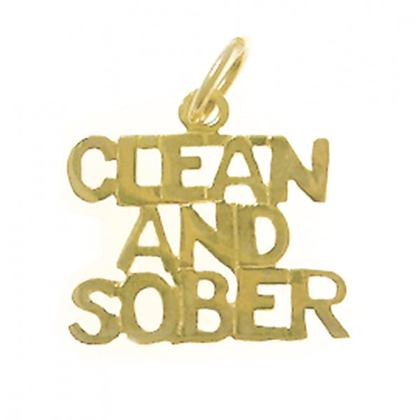 14k Gold, Sayings Pendant, "Clean And Sober"