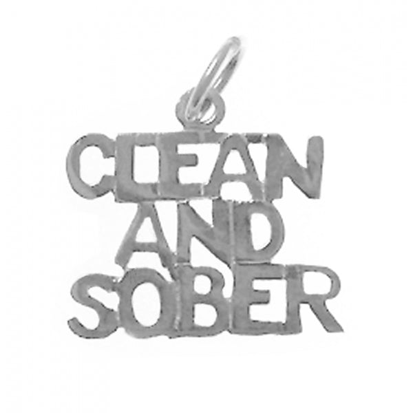 Sterling Silver, Sayings Pendant, "Clean And Sober"