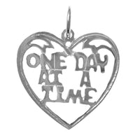 Sterling Silver, Sayings Pendant, Heart with "One Day At A Time"