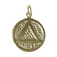 Pendant Antiqued Brass, Solid Textured Circle Pendant, Coin Style with Triangle, Medium Size