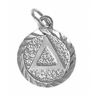 Sterling Silver Pendant, Triangle in Solid Textured Coin Style Circle w/Diamond Cut Accents, Small Size