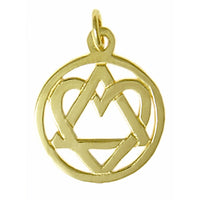 14k Gold Pendant, Alcoholics Anonymous AA Symbol with a Open Heart "Love & Service", Medium Size