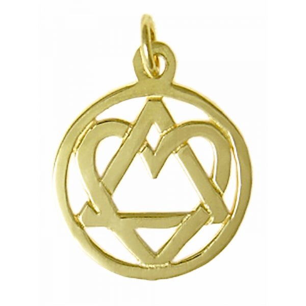14k Gold Pendant, Alcoholics Anonymous AA Symbol with a Open Heart "Love & Service", Medium Size