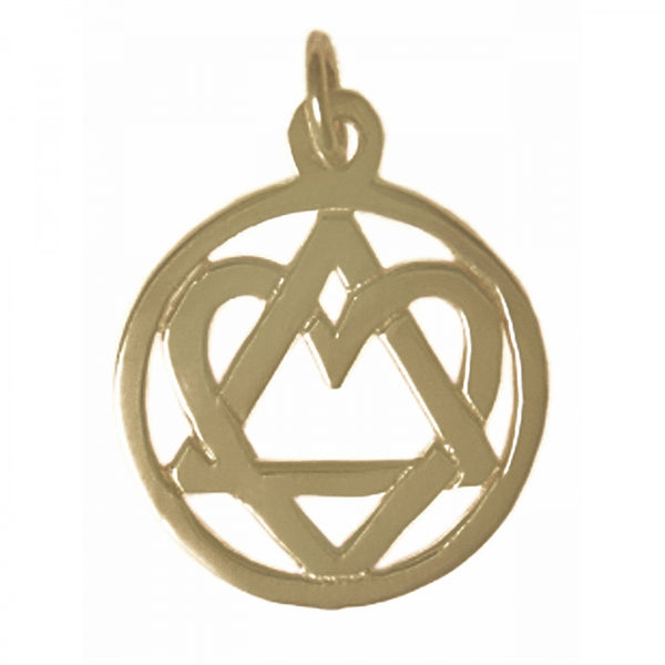 Brass, Alcoholics Anonymous AA Symbol Pendant w/Open Heart "Love & Service", Antiqued Finish, Medium Size
