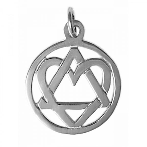 Sterling Silver Pendant, Alcoholics Anonymous AA Symbol with a Open Heart, Love & Service Medium Size