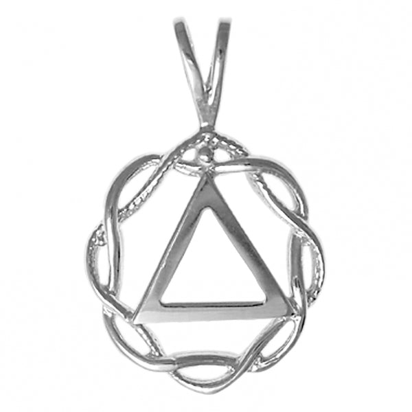 Sterling Silver Pendant, Alcoholics Anonymous AA Symbol in a Basket Weave Circle, Medium Size