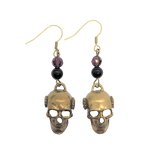 Beaded Earrings Alcoholics Anonymous AA Antique Brass Finish 3d Skull