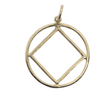 14k Gold Pendant, Narcotics Anonymous NA Symbol in a Circle, Large Size