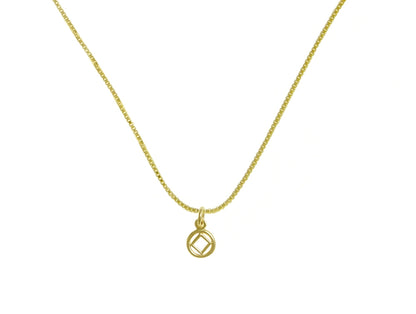 Set of Small Narcotics Anonymous NA Symbol #760 Pendant wtih #213 Light Box Chain, 14k Gold, Chain Available in 3 Different Lengths