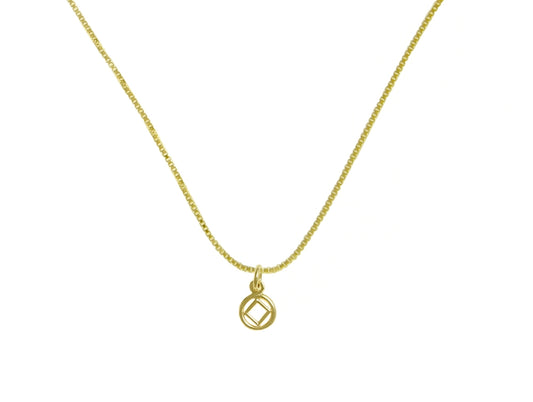 Set of Small Narcotics Anonymous NA Symbol #760 Pendant wtih #213 Light Box Chain, 14k Gold, Chain Available in 3 Different Lengths