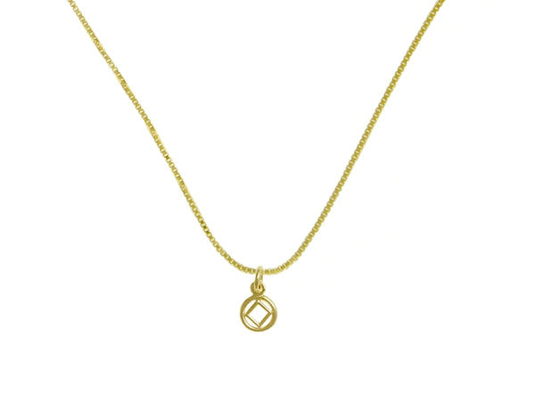 Set of Small Narcotics Anonymous NA Symbol #760 Pendant wtih #213 Light Box Chain, 14k Gold, $175-$195, Chain Available in 3 Different Lengths