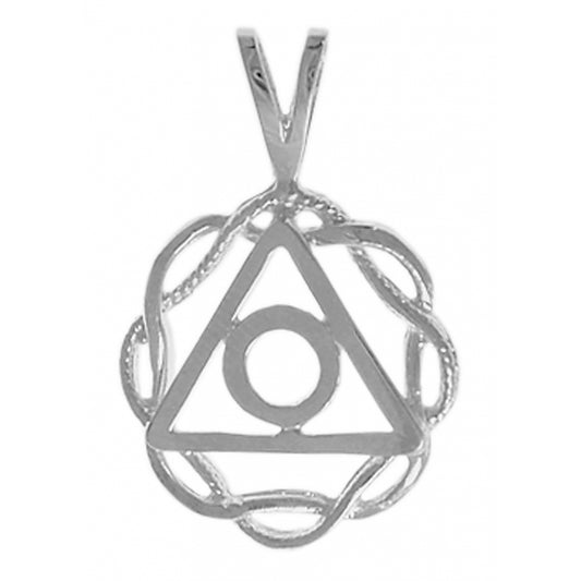 Family Recovery Pendant, Sterling Silver, Symbol in a Basket Weave Circle, Med Size