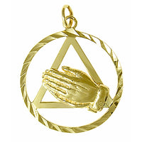 14k Gold Pendant, Alcoholics Anonymous AA Symbol w/Praying Hands in a Diamond Cut Circle, Large Size
