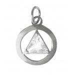 Sterling Silver Pendant, Alcoholics Anonymous AA Body Jewelry, Available in 12 Different 6mm Triangle Colored CZ Birthstones
