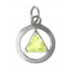 Sterling Silver Pendant, Alcoholics Anonymous AA Body Jewelry, Available in 12 Different 6mm Triangle Colored CZ Birthstones